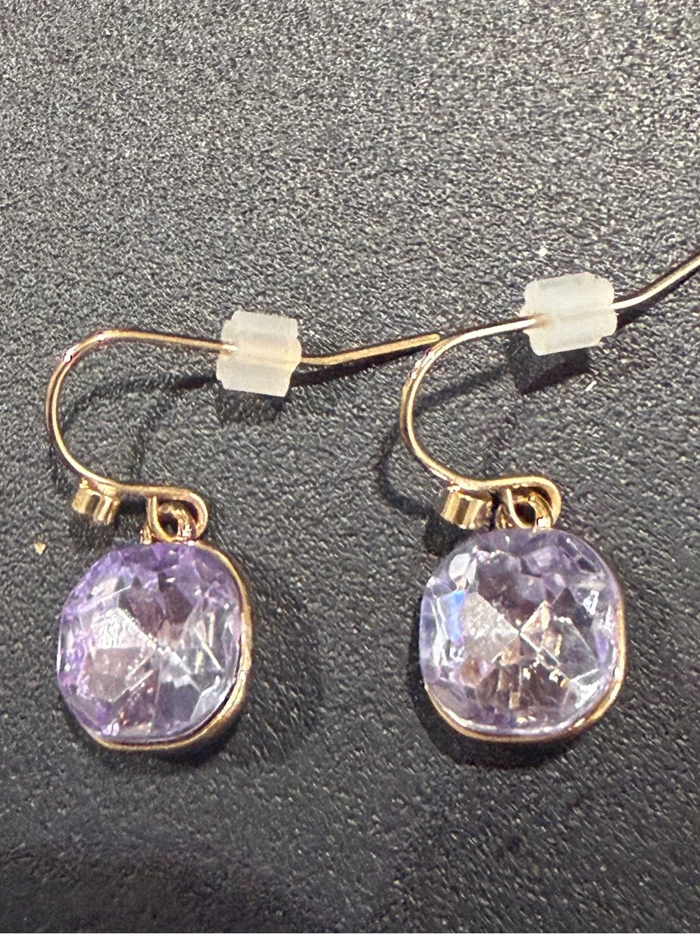Avon Women’s Jewelry Gold Drop Earrings with Light Purple Gemstones NWOT
